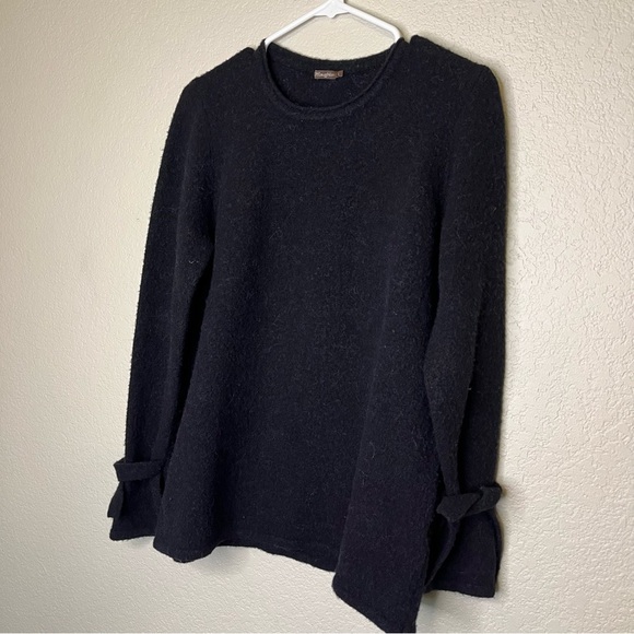 J. McLaughlin Black Merino Wool Baby Alpaca Blend Sweater Tie Sleeves Size Large - Picture 6 of 10